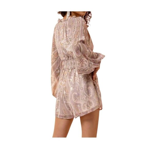 Revolve Line & Dot Boho Paisley Long Sleeve Gianna Romper Pockets MSRP $148 - Picture 3 of 11